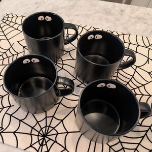Pottery Barn Set Of 4 Black Boo Mugs